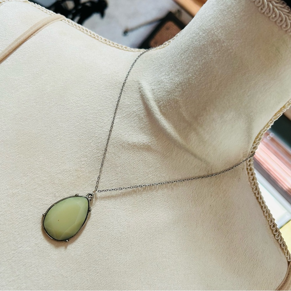 Handcrafted repurpose sour lemon teardrop vintage pendant on chain necklace
